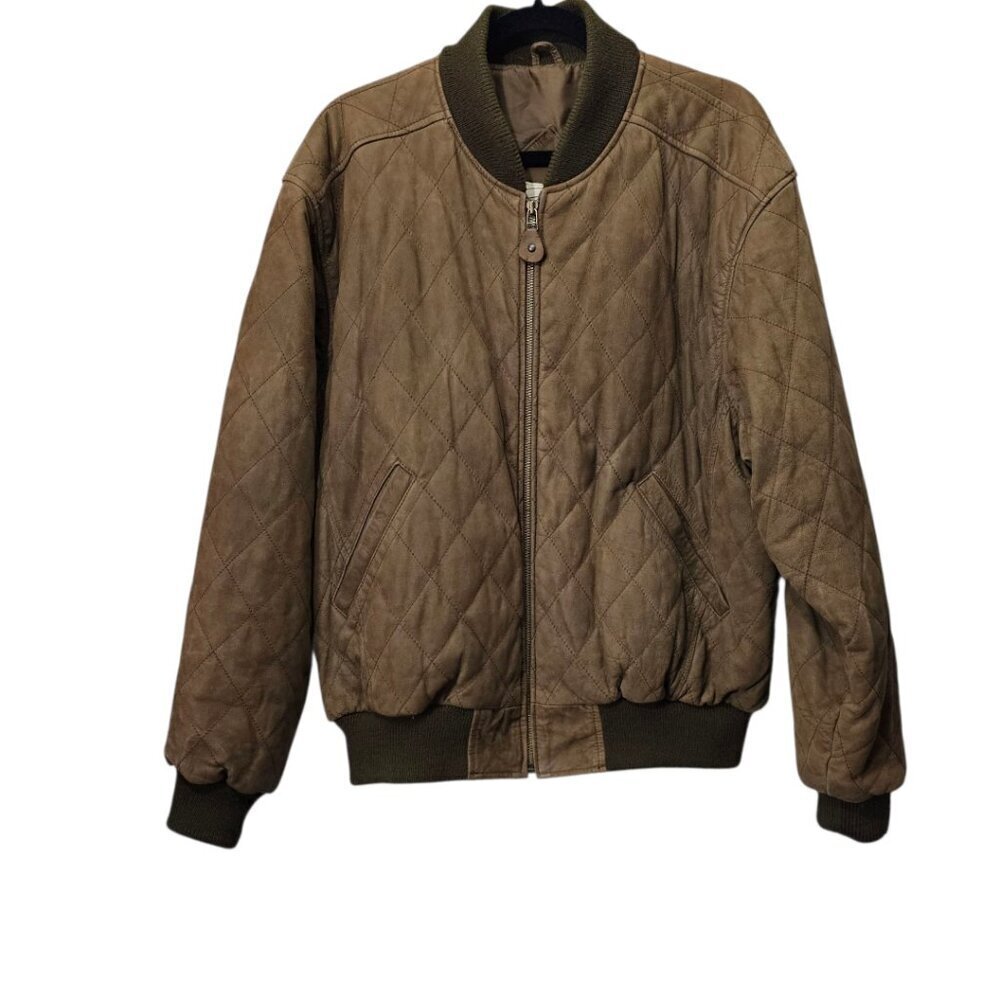 John Ashford Men's Vintage Leather Quilted Aviator Bomber Jacket